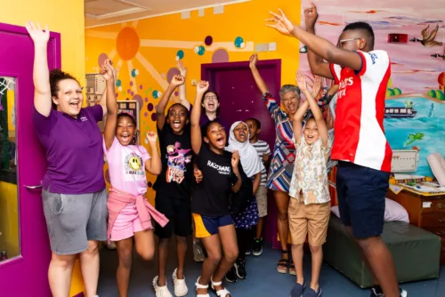 A community group celebrating together