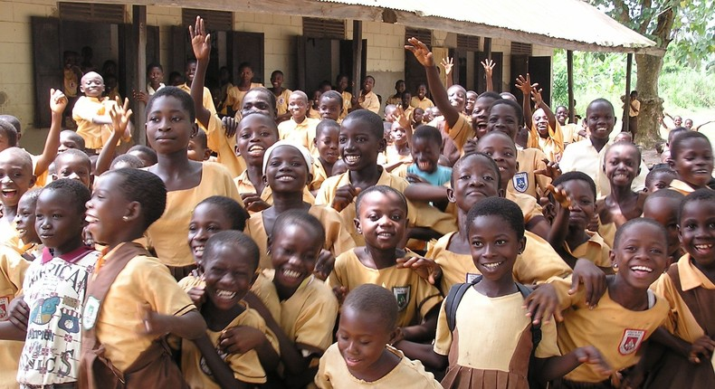 Children gathered at a school